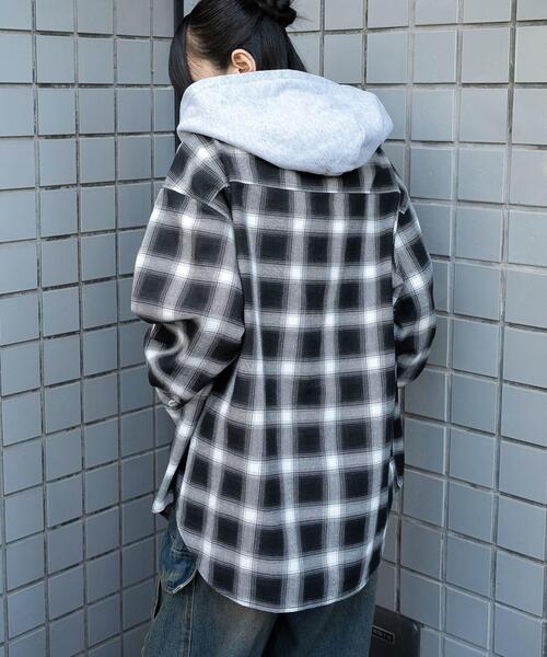 WEGO(ウィゴー)の「WEGO/裏毛フードチェックシャツ(シャツ/ブラウス・レディース・ブラウン系その他2/ブラック系その他2・FREE)」の7枚目の写真