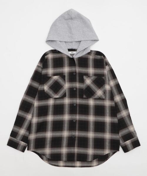 WEGO(ウィゴー)の「WEGO/裏毛フードチェックシャツ(シャツ/ブラウス・レディース・ブラウン系その他2/ブラック系その他2・FREE)」の20枚目の写真