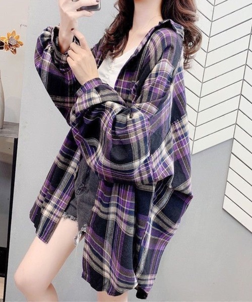 SPIGA（スピーガ）の「ﾎﾞﾘｭｰﾑｽﾘｰﾌﾞﾁｪｯｸｼｬﾂ（シャツ/ブラウス・レディース・ブルー系その他2/ブルー系その他/マルチ/ブラック×ホワイト/ブルー/グリーン/イエロー/ピンク/グレー/ブラウン/ベージュ/パープル/ブラック・X-LARGE/MEDIUM/LARGE/SMALL）」の11枚目の写真