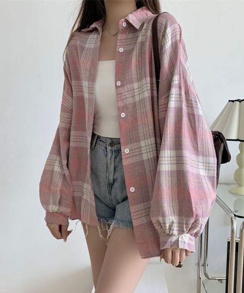 SPIGA（スピーガ）の「ﾎﾞﾘｭｰﾑｽﾘｰﾌﾞﾁｪｯｸｼｬﾂ（シャツ/ブラウス・レディース・ブルー系その他2/ブルー系その他/マルチ/ブラック×ホワイト/ブルー/グリーン/イエロー/ピンク/グレー/ブラウン/ベージュ/パープル/ブラック・X-LARGE/MEDIUM/LARGE/SMALL）」の13枚目の写真