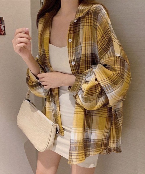 SPIGA（スピーガ）の「ﾎﾞﾘｭｰﾑｽﾘｰﾌﾞﾁｪｯｸｼｬﾂ（シャツ/ブラウス・レディース・ブルー系その他2/ブルー系その他/マルチ/ブラック×ホワイト/ブルー/グリーン/イエロー/ピンク/グレー/ブラウン/ベージュ/パープル/ブラック・X-LARGE/MEDIUM/LARGE/SMALL）」の12枚目の写真