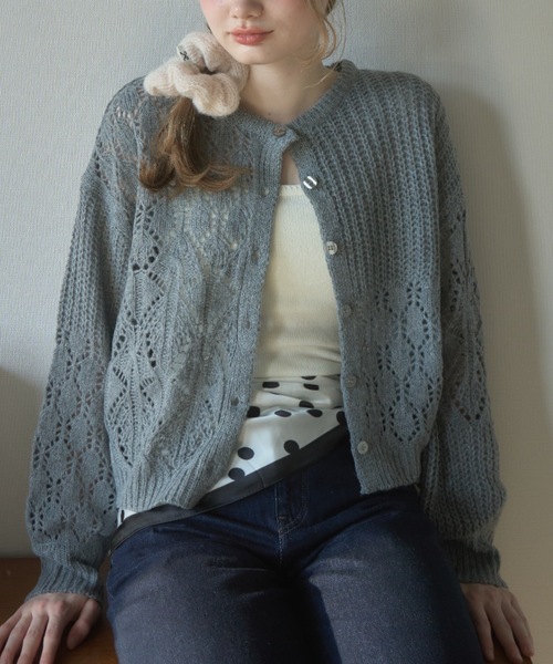 セール】パッチワークニットカーディガン/patchwork knit cardigan