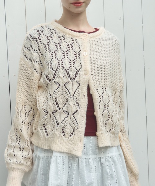 セール】パッチワークニットカーディガン/patchwork knit cardigan