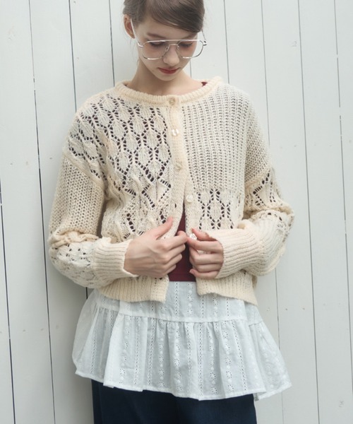 パッチワークニットカーディガン/patchwork knit cardigan