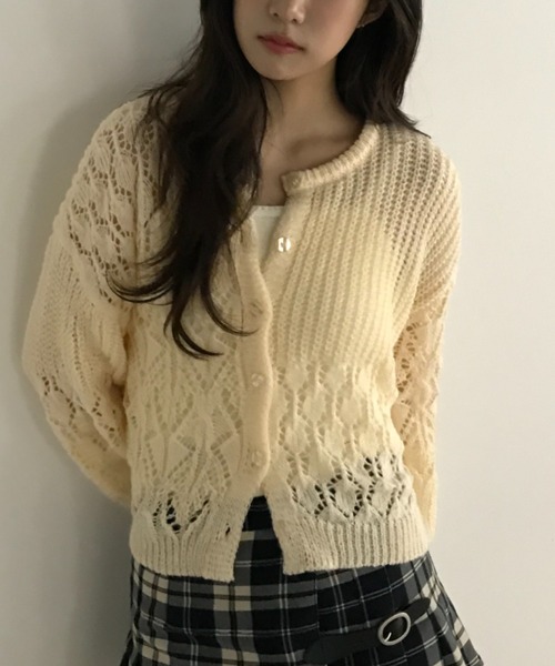 セール】パッチワークニットカーディガン/patchwork knit cardigan
