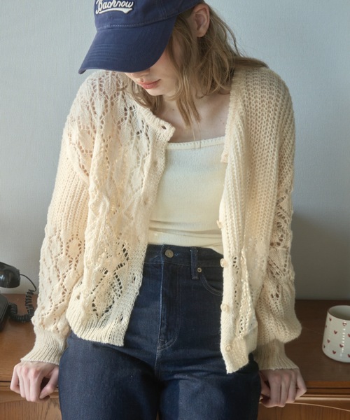 セール】パッチワークニットカーディガン/patchwork knit cardigan