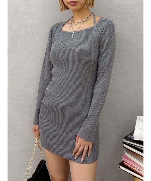 EVRIS（エヴリス）の「タイトニットミニワンピース（ワンピース・レディース・ピンク/グレー/ブラック/ホワイト・FREE）」の3枚目の写真