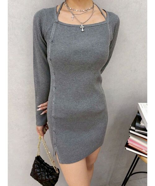 EVRIS（エヴリス）の「タイトニットミニワンピース（ワンピース・レディース・ピンク/グレー/ブラック/ホワイト・FREE）」の6枚目の写真