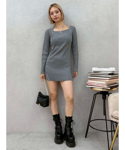 EVRIS（エヴリス）の「タイトニットミニワンピース（ワンピース・レディース・ピンク/グレー/ブラック/ホワイト・FREE）」の13枚目の写真