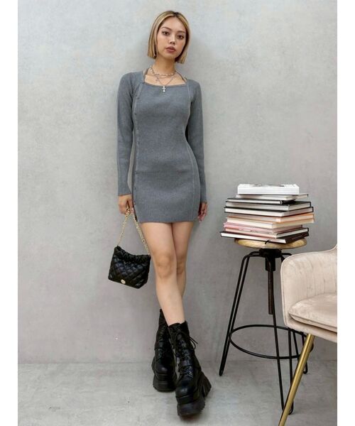 EVRIS（エヴリス）の「タイトニットミニワンピース（ワンピース・レディース・ピンク/グレー/ブラック/ホワイト・FREE）」の14枚目の写真