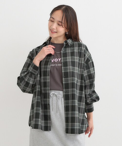 Cutie Blonde（キューティーブロンド）の「【着丈選べる】オーバーサイズのチェックシャツ（シャツ/ブラウス・レディース・グレー系1/ブラック系1/イエロー系その他3/ワイン系3・00/11）」の5枚目の写真