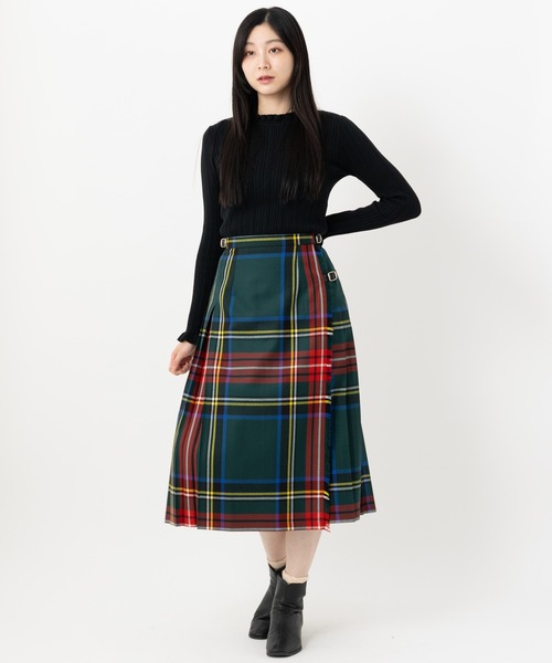 O'NEIL of DUBLIN（オニールオブダブリン）の「O'NEIL OF DUBLIN ダブルベルト キルトスカート 77cm（スカート・レディース・ブラック/カーキ/ダークグリーン/ライトブラウン/ブラック系その他/ネイビー・8/10）」の4枚目の写真