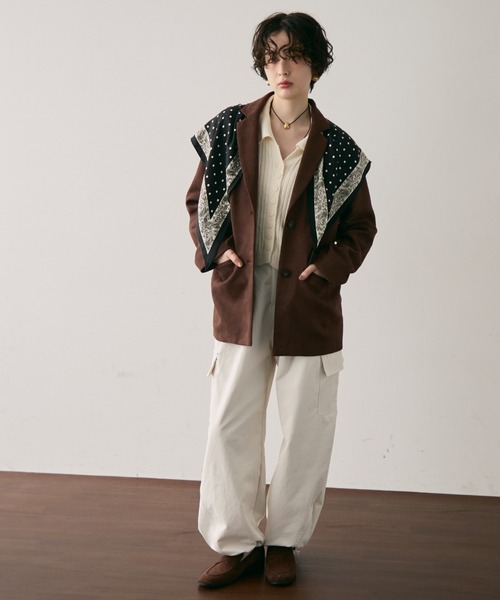 Trish（トリッシュ）の「スエードライクテーラージャケット（テーラードジャケット・レディース・ダークブラウン/キャメル・MEDIUM）」の18枚目の写真