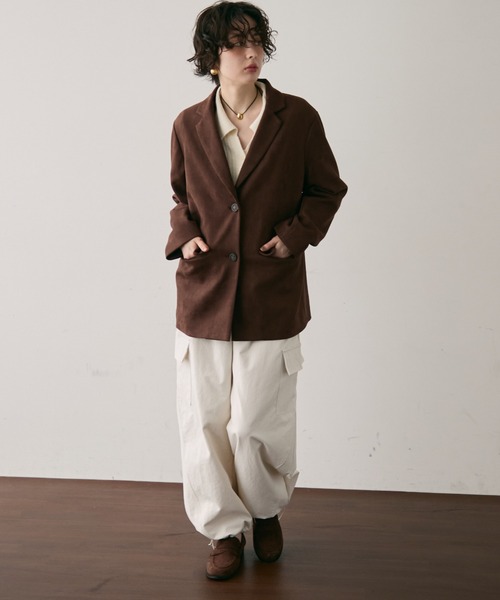 Trish（トリッシュ）の「スエードライクテーラージャケット（テーラードジャケット・レディース・ダークブラウン/キャメル・MEDIUM）」の17枚目の写真