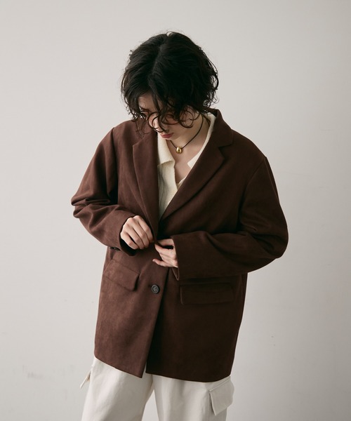 Trish（トリッシュ）の「スエードライクテーラージャケット（テーラードジャケット・レディース・ダークブラウン/キャメル・MEDIUM）」の3枚目の写真
