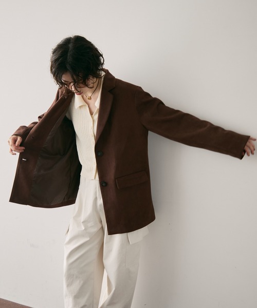 Trish（トリッシュ）の「スエードライクテーラージャケット（テーラードジャケット・レディース・ダークブラウン/キャメル・MEDIUM）」の6枚目の写真