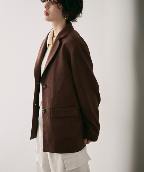 Trish（トリッシュ）の「スエードライクテーラージャケット（テーラードジャケット・レディース・ダークブラウン/キャメル・MEDIUM）」の7枚目の写真