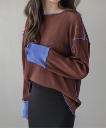 La-gemme | バイカラープリーツトップス(Tシャツ/カットソー)