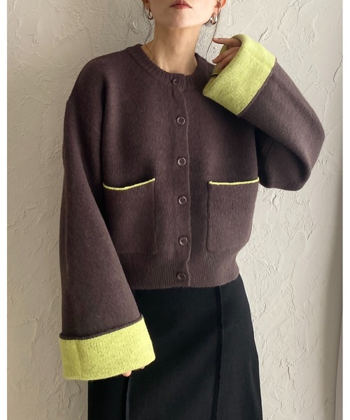 She's Closet(シーズクローゼット)の「ショート丈長袖配色バイカラーニットカーディガン(カーディガン/ボレロ・レディース・ブラウン/アイボリー/ブラック/チャコールグレー・FREE)」の8枚目の写真