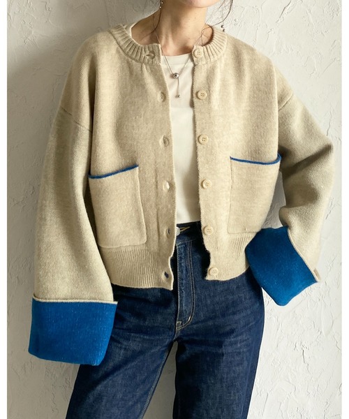 She's Closet（シーズクローゼット）の「ショート丈長袖配色バイカラー