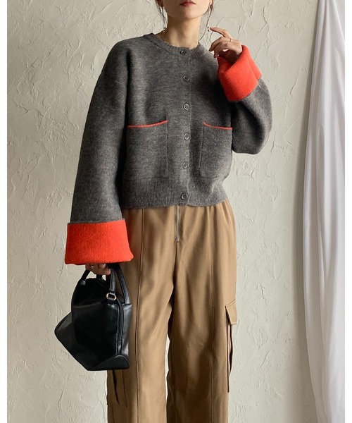 She's Closet(シーズクローゼット)の「ショート丈長袖配色バイカラーニットカーディガン(カーディガン/ボレロ・レディース・ブラウン/アイボリー/ブラック/チャコールグレー・FREE)」の14枚目の写真