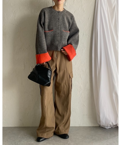 She's Closet(シーズクローゼット)の「ショート丈長袖配色バイカラーニットカーディガン(カーディガン/ボレロ・レディース・ブラウン/アイボリー/ブラック/チャコールグレー・FREE)」の15枚目の写真