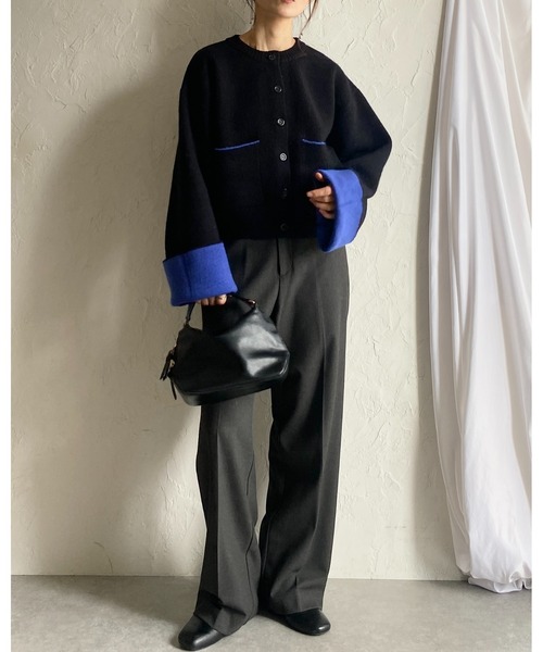 She's Closet(シーズクローゼット)の「ショート丈長袖配色バイカラーニットカーディガン(カーディガン/ボレロ・レディース・ブラウン/アイボリー/ブラック/チャコールグレー・FREE)」の22枚目の写真