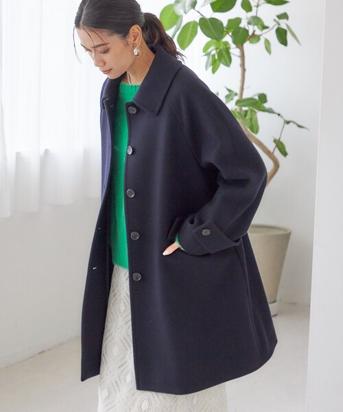 千鳥 / ソリッド ウール メルトン ステンカラー コート（ステン