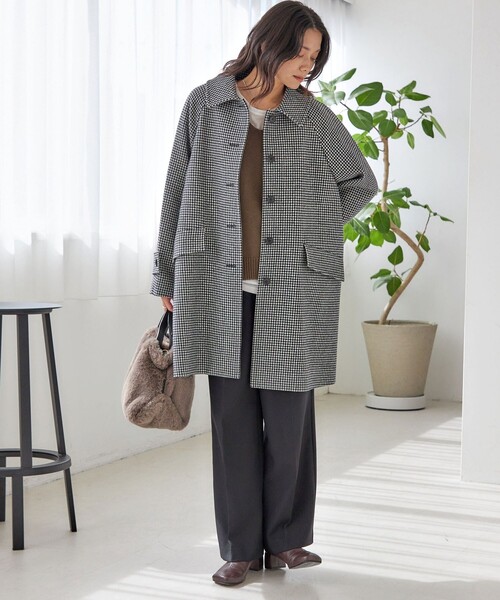 ma- シップス SUPER160s 千鳥格子 ウールステンカラーコートM SHIPS（シップス）の「千鳥 / ソリッド ウール メルトン ステンカラー