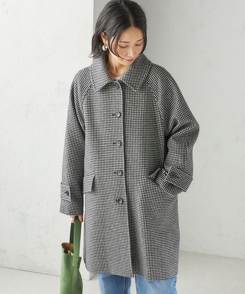 SHIPS シップス　ステンカラーコート　千鳥　ベージュ　グレー 千鳥 / ソリッド ウール メルトン ステンカラー コート（ステンカラー