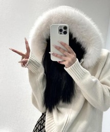 ニットパーカー　ホワイト ニット」に該当するパーカー（ホワイト/白色系）ファッション