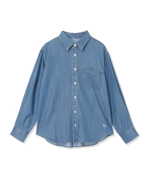 Petit Honfleur（プチオンフルール）の「襟付きデニムシャツ【ベストやニットを重ねても◎】（シャツ/ブラウス・レディース・ブルー/ネイビー・9号/11号/13号）」の4枚目の写真