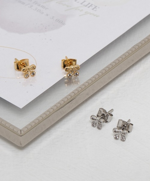 kirakiraShop(キラキラショップ)の「ストーン付き ミニ リボン ピアス(ピアス(両耳用)・レディース・ゴールド/シルバー・FREE)」の7枚目の写真
