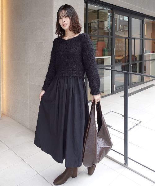 CORNERS（コーナーズ）の「フェザーヤーンニット×フレアーワンピースセット（ワンピース・レディース・ブラック/グレー・M）」の8枚目の写真