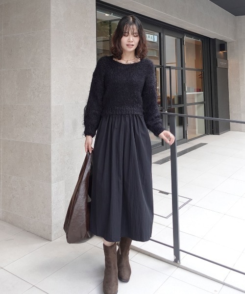 CORNERS（コーナーズ）の「フェザーヤーンニット×フレアーワンピースセット（ワンピース・レディース・ブラック/グレー・M）」の9枚目の写真