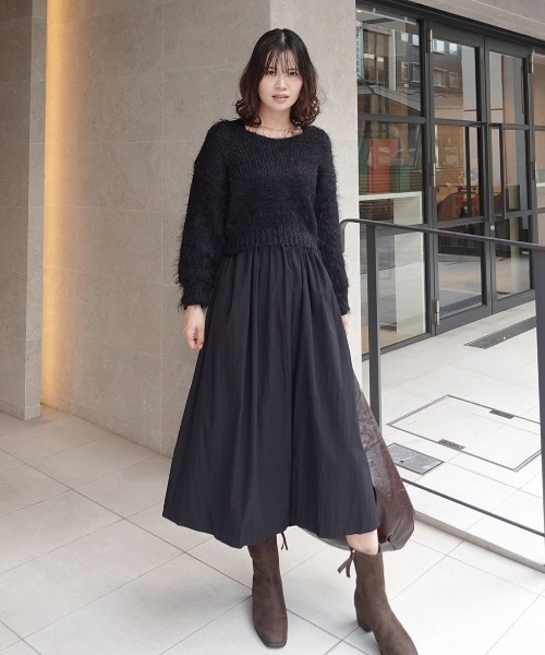 CORNERS（コーナーズ）の「フェザーヤーンニット×フレアーワンピースセット（ワンピース・レディース・ブラック/グレー・M）」の12枚目の写真