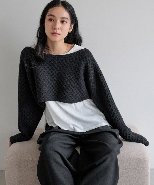 LOWRYS FARM（ローリーズファーム）の「ケーブルメニウェイプルオーバー  599583（ニット/セーター・レディース・アイボリー/ブラック・FREE）」の2枚目の写真