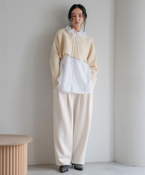 LOWRYS FARM（ローリーズファーム）の「ケーブルメニウェイプルオーバー  599583（ニット/セーター・レディース・アイボリー/ブラック・FREE）」の3枚目の写真