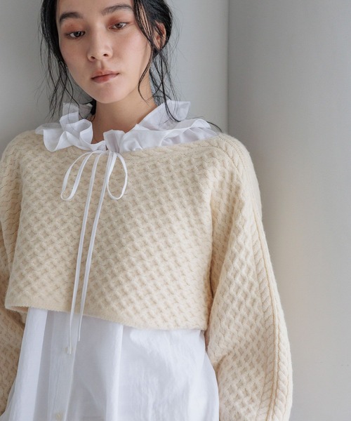 LOWRYS FARM（ローリーズファーム）の「ケーブルメニウェイプルオーバー  599583（ニット/セーター・レディース・アイボリー/ブラック・FREE）」の6枚目の写真