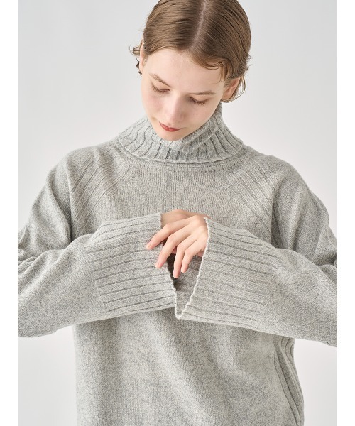 ジョンスメドレー　カシミヤ混　タートルネック　ニット　セーター　グレー Eco Cashmere］カシミヤ混 オーバーサイズタートルネック長袖ニット