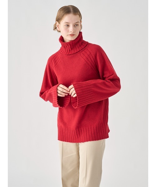 Eco Cashmere］カシミヤ混 オーバーサイズタートルネック長袖ニット