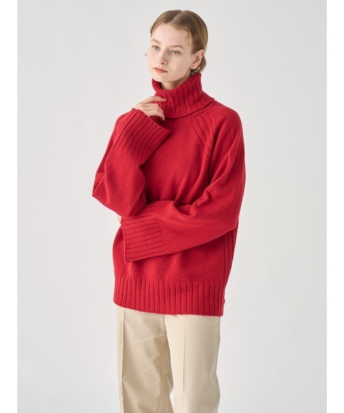 Eco Cashmere］カシミヤ混 オーバーサイズタートルネック長袖ニット