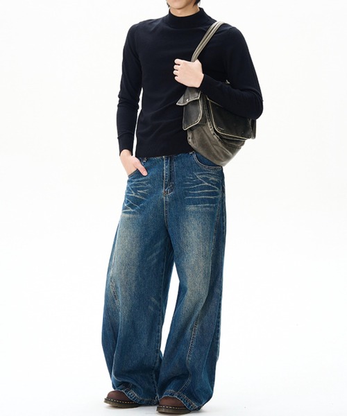 WESTBOY(ウエストボーイ)の「ヴィンテージ加工 カーブデニムパンツ WO25W3PT02【WB ORIGINALS】【2025AW】(デニムパンツ・メンズ・ブルー/ブラック・XL/M/L)」の3枚目の写真