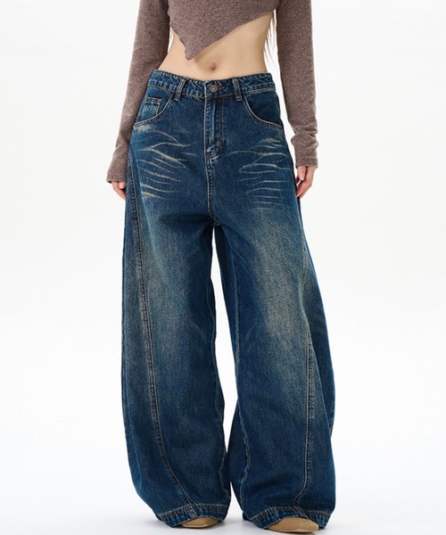 WESTBOY(ウエストボーイ)の「ヴィンテージ加工 カーブデニムパンツ WO25W3PT02【WB ORIGINALS】【2025AW】(デニムパンツ・メンズ・ブルー/ブラック・XL/M/L)」の5枚目の写真