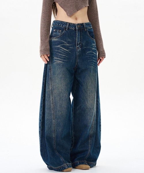 WESTBOY(ウエストボーイ)の「ヴィンテージ加工 カーブデニムパンツ WO25W3PT02【WB ORIGINALS】【2025AW】(デニムパンツ・メンズ・ブルー/ブラック・XL/M/L)」の6枚目の写真