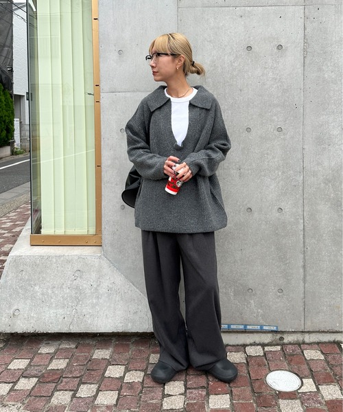 feepur(フェピュール)の「【ハンドウォッシャブル】スキッパーアゼニット(ニット/セーター・レディース・ブラウン/グレー/アイボリー・MEDIUM)」の6枚目の写真