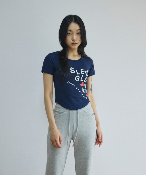 SLEEKGLOW（スリック グロウ）の「アイラブSLGWクロップTシャツ[ネイビー]（Tシャツ/カットソー・レディース・その他・MEDIUM/SMALL）」の6枚目の写真