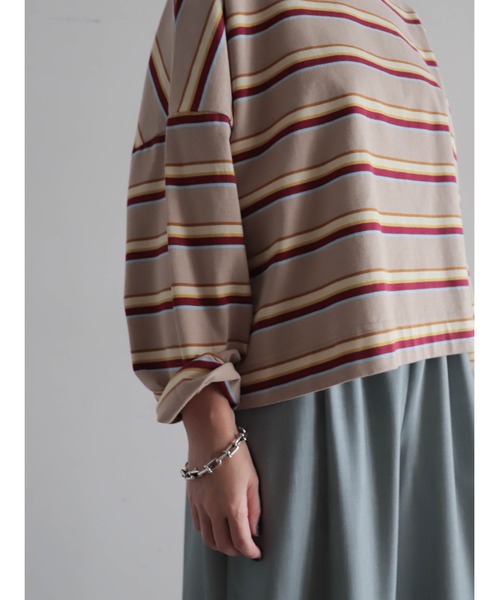 FIL DE FER（フィルデフェール）の「マルチカラーボーダー　ワイドショートP/O（Tシャツ/カットソー・レディース・グリーン/ベージュ・FREE）」の10枚目の写真