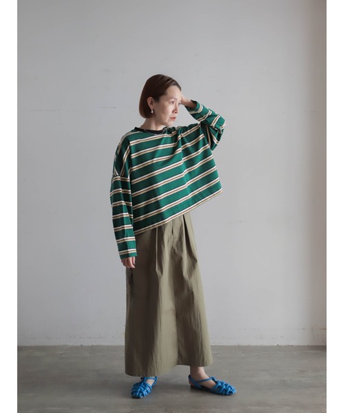 FIL DE FER（フィルデフェール）の「マルチカラーボーダー　ワイドショートP/O（Tシャツ/カットソー・レディース・グリーン/ベージュ・FREE）」の15枚目の写真