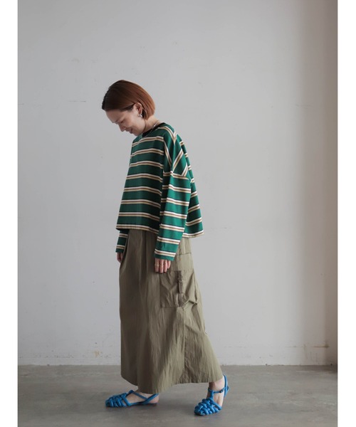 FIL DE FER（フィルデフェール）の「マルチカラーボーダー　ワイドショートP/O（Tシャツ/カットソー・レディース・グリーン/ベージュ・FREE）」の16枚目の写真